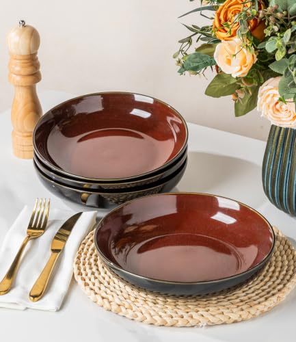 9.0" Ceramic Pasta Bowls Set of 4 (Set of 4 / Red)