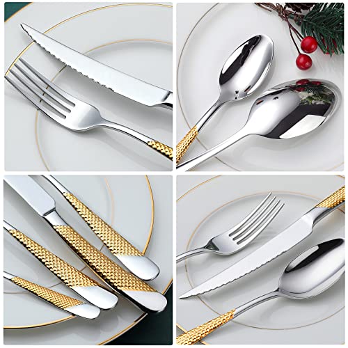 Hammered Silver Gold Silverware Set (Hammered Silver Gold | 24pcs)