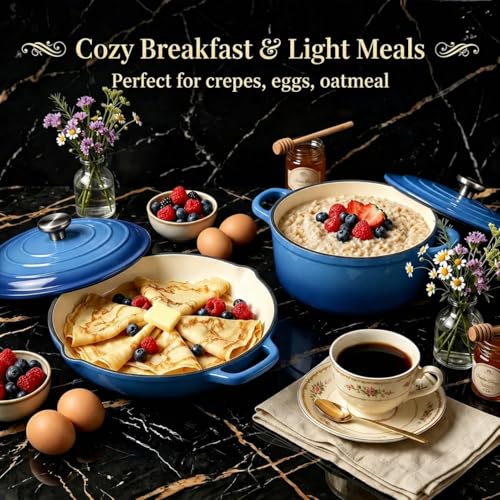 5 Piece Cobalt Blue Enameled Cast Iron Cookware Set (Blue E)