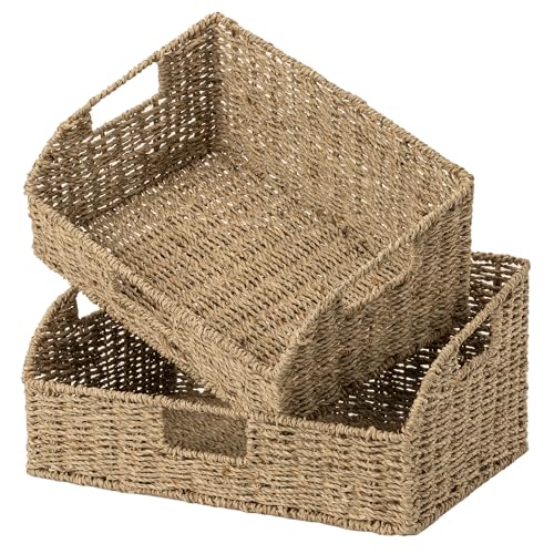 Pantry Baskets for Organizing (Natural(Seagrass) / 15¾"L x 11"W x 7½"H + 14¼"L x 9¾"W x 6¾"H)