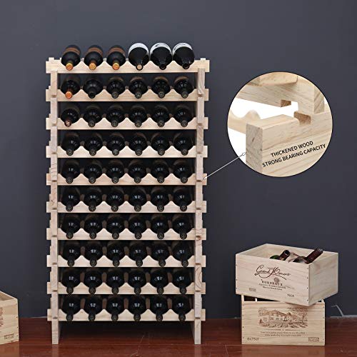Wine Rack Solid Wood Stackable Storage Wooden Wine Rack Wine Cabinet (Natural Color / 60bottles)