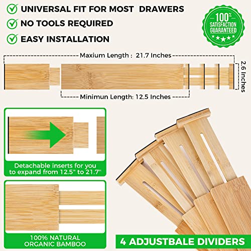 4 Pack Bamboo Drawer Dividers Organizer with Inserts 2.6'' High (4 Count)