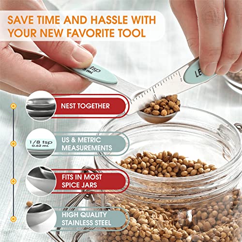 Stainless Steel 8 Magnetic Measuring Spoons Set (Mint / 2-Pack)