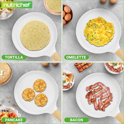 2-Pack Non-Stick Crepe Pan Set – 11” Marble Coated Dosa Pans with Wooden Spreaders, Bakelite and Wood Handles, Induction-Compatible, Easy-to-Clean, Stain-Resistant, White Cream Marble (Cream / 11" (2-Pack))