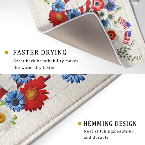 American Flag Dish Drying Mat Home Flowers Absorbent Dishes Pad for Kitchen Counter 18 X 24 In (Patriotic Home 605 / 24" x 18")