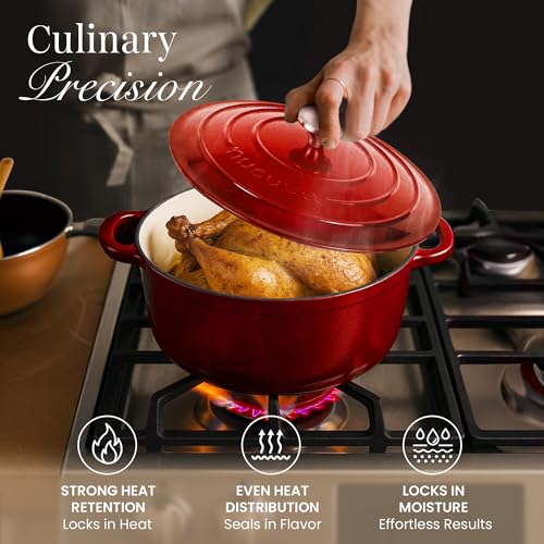 Enamelled Cast Iron Dutch Oven Pot with Lid (Red / 6.4-Quart - Deep)