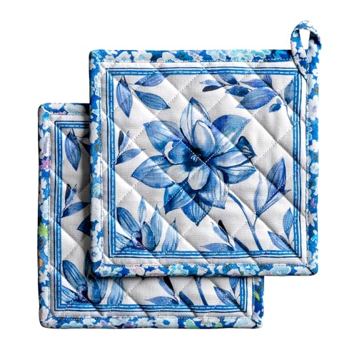Pot Holders 100% Cotton Potholders (028 - Summer Blues / 8" x 8" (Pot Holder Pack of 2))