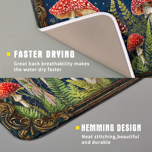 Mushroom Microfiber Dish Drying Pad Absorbent Dish Drainer Kitchen Counter Small 16 X 18 In (Funny Mushroom 829 / 18" x 16")