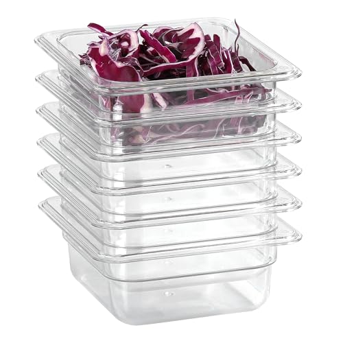 1 6 Clear Food Pans 6 pack 2.5 Inch Deep Pan Stackable Polycarbonate Food Pan for Commercial Kitchen Restaurant Use BPA free (1/6 Size / 2-1/2” Deep)