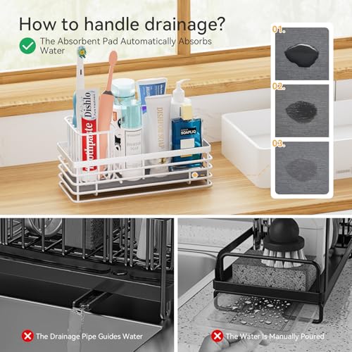 Sponge Holder for Kitchen Sink Organizer Caddy (White / Medium)