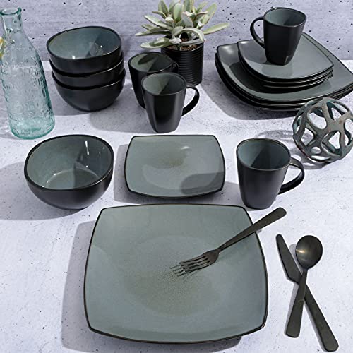 Soho Lounge Square Reactive Glaze Stoneware Dinnerware Set (Service for 4 (16pcs) / Eclipse (Soho Lounge))