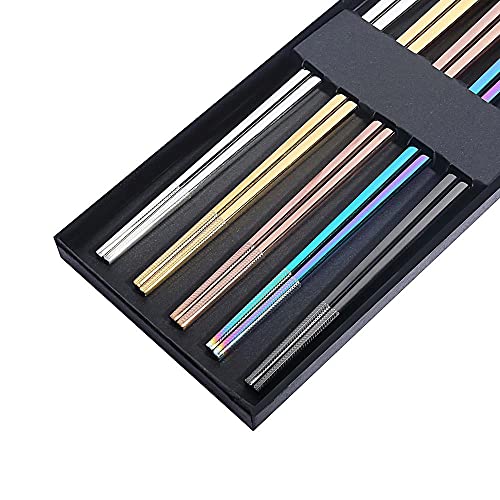 Metal Chopsticks Reusable Titanium Plated Stainless Steel Japanese Korean for Food & Cooking 9.5Inch Non