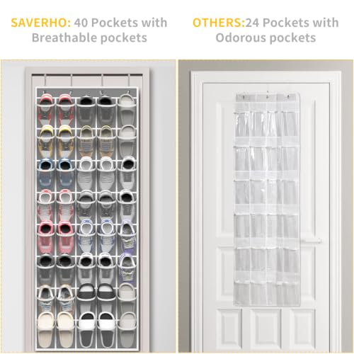 40 Large Pockets Over the Door Shoe Organizer (Grey-1pack of 40 pocket)