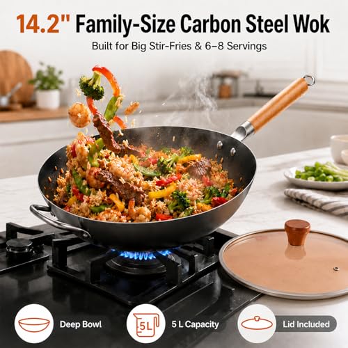 14.2" Carbon Steel Wok with Lid (14.2")