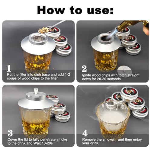 Whiskey Smoker Kit with 6 Chips (Silver)