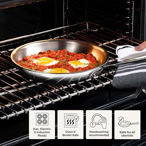 D3® Stainless Steel 12 inch Frying Pan With Lid (12" Stainless Steel pan with lid)