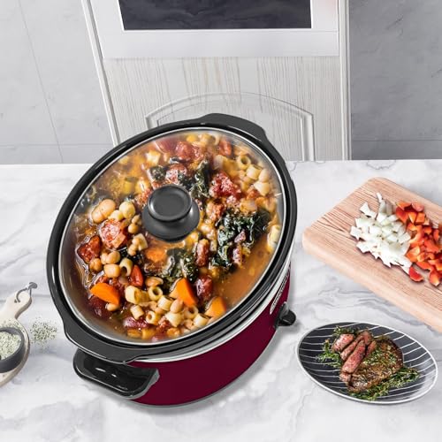 6 Quart Slow Cooker Oval Manual Pot Food Warmer with 3 Cooking Settings (6 Quarts / Red 2)