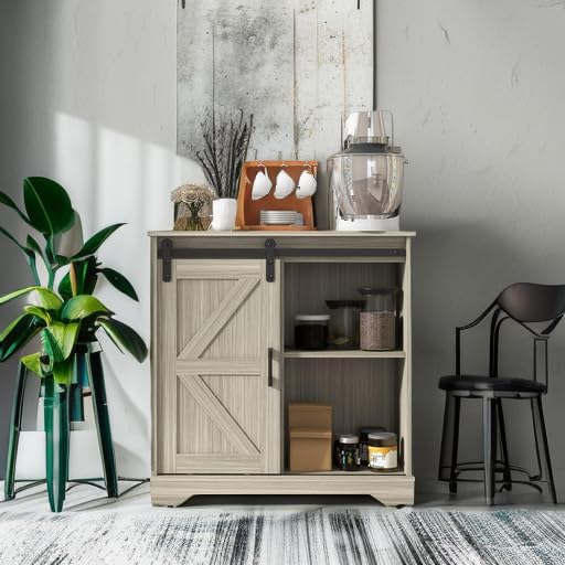 Sliding Barn Door Buffet Sideboard Storage Cabinet Coffee Bar Kitchen Farmhouse Style (Oak)