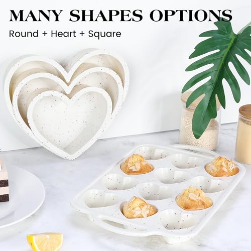 12 Cup Heart Shaped Silicone Muffin Pan for Baking with Metal Frame (Cream / 12-Cup Heart)