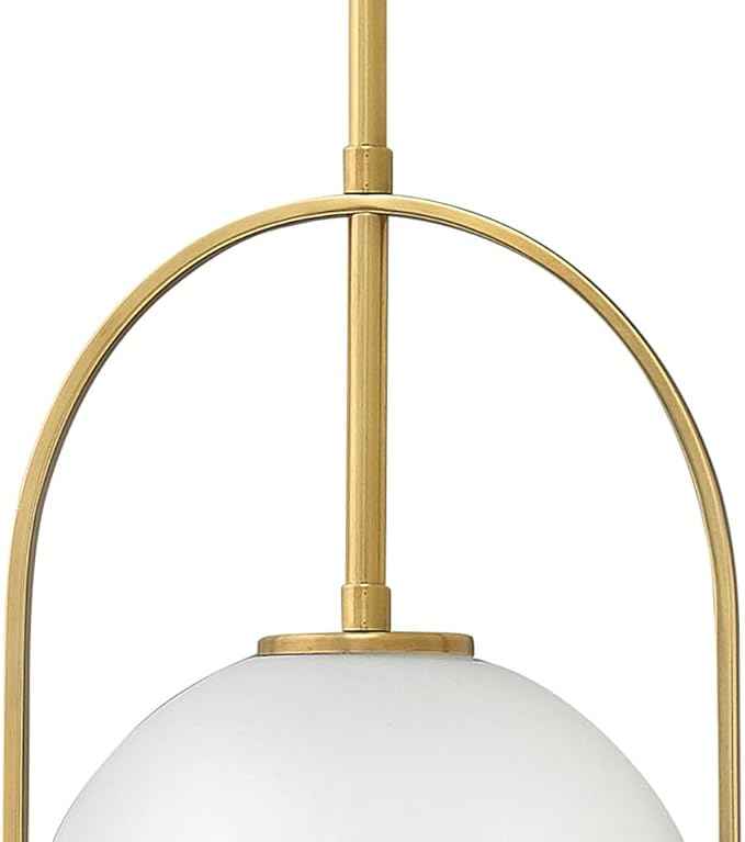 Hinkley Somerset Small Pendant Light, Etched Opal Glass Modern Globe Shade, Adjustable Height, Sloped Ceiling Compatible, Vintage-Inspired Metal Yoke Frame, Dry Rated, Heritage Brass Finish