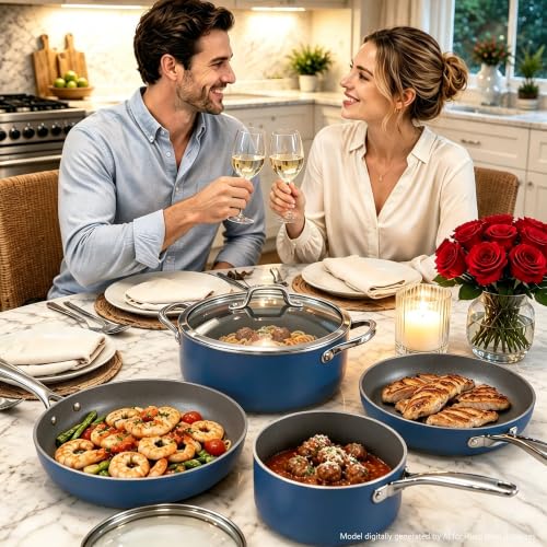 7 Piece Ceramic Cookware Set (Blue / 7pc set)