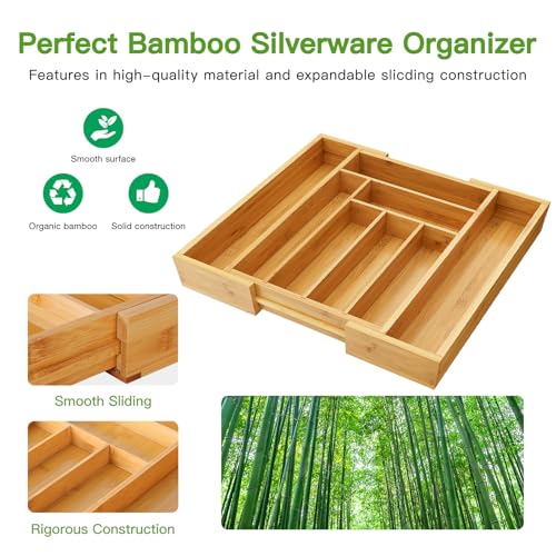 Bamboo Expandable Silverware Drawer Organizer