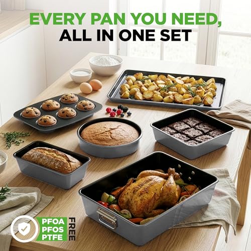 8 Piece Nonstick Stackable Bakeware Set (Gray)