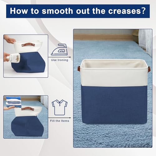 Large Fabric Storage Baskets (NavyBlue / Off-White / Extra Large -17"x12"x15")