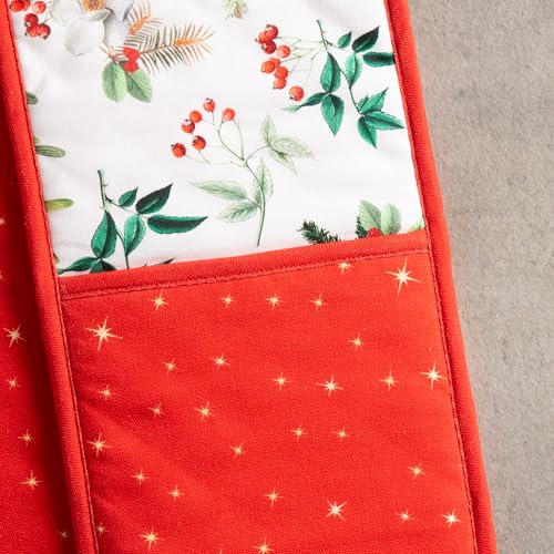 Double Oven Mitts 100% Cotton Double Oven Glove (107 - Noel / 7" x 35" (Double Oven Mitt))