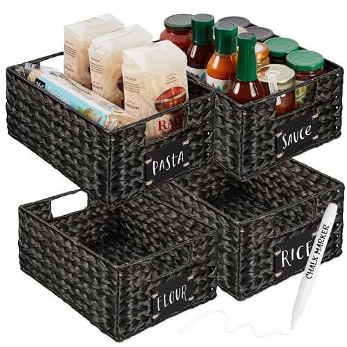 Set of 4 9x12in Water Hyacinth Pantry Baskets (9x12x5in / Black)