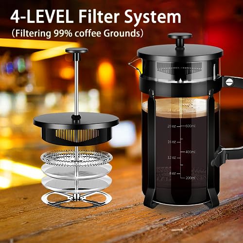 French Press Coffee Maker 304 Stainless Steel Coffee Press (Black / 34 oz)