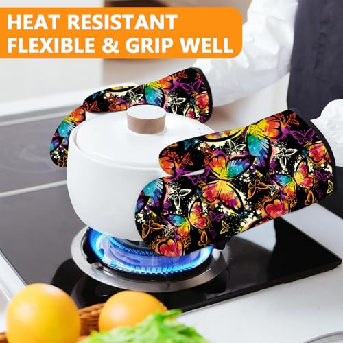 Colorful Butterfly Oven Mitts and Pot Holders Sets 4Pcs (Colorful Butterfly)