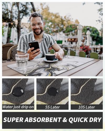 Dish Drying Mat for Kitchen Counter (Marble Black / 16"X24")