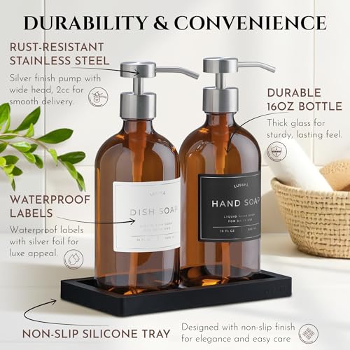 Glass Soap Dispenser Set of 2 (Amber/Silver)