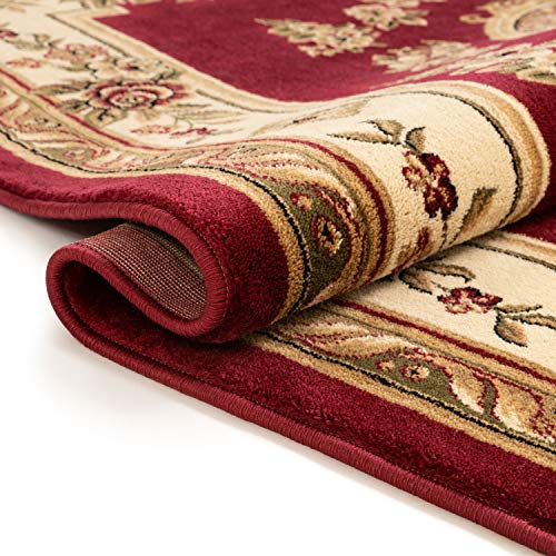 Pastoral Medallion Red French European Formal Traditional Area Rug (5'3" x 7'3" (Rectangular) / Red)