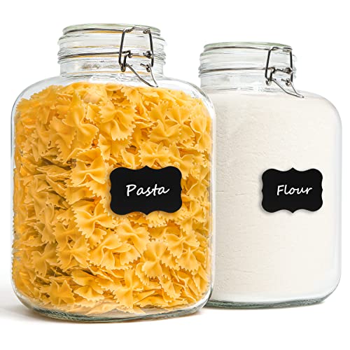 Square Glass Pantry Jars with Airtight Lids 1.1 Gallon 2 Pack Large (1.1 gallon x 2)