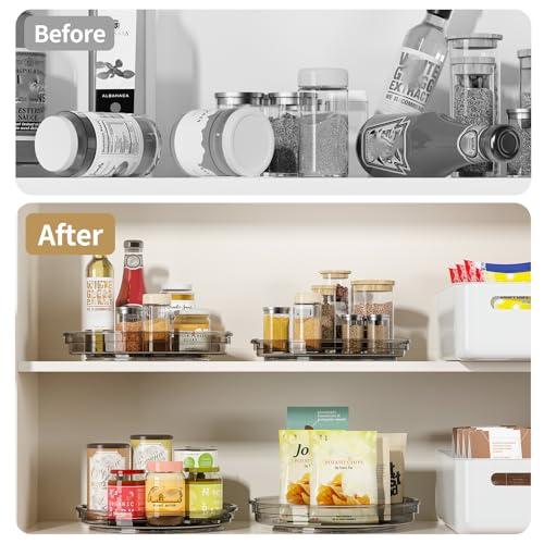 2 Pack Lazy Susan Turntable Organizer for Cabinet (Gray / 2 Pack 10.6in+9.25in)