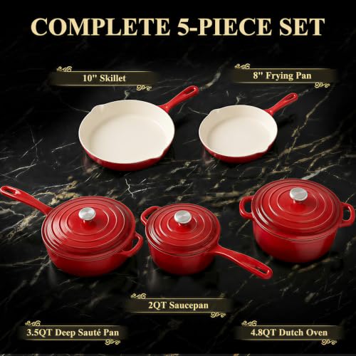 Nonstick Enameled Cast Iron Cookware Set (Red F)
