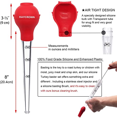 Turkey Baster Commercial Grade Quality Silicone Bulb Including 2 Meat Marinade Injector Needles with Barbecue Basting Brush and Cleaning Brush for Easy Clean Up
