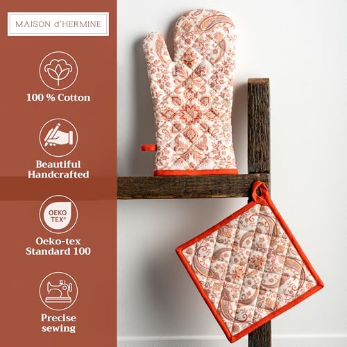 100% Cotton Oven Mitt & Pot Holder Set (059 - Cachemire / 7.5" x 13" & 8" x 8" (Oven Mitt & Pot Holder))