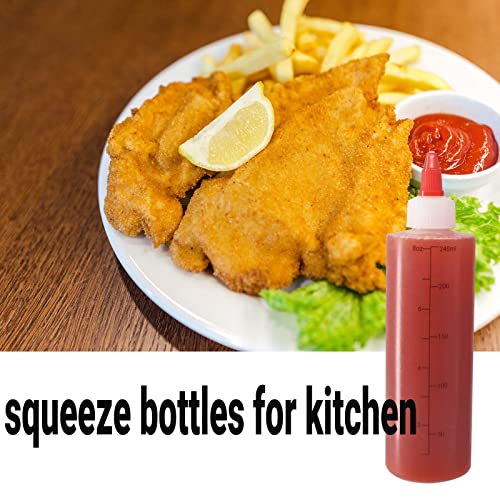10 Pack 8 oz Graduated Plastic Squeeze Squirt Condiment Bottles ((6) 8 oz(10pack) Red Twist Cap)