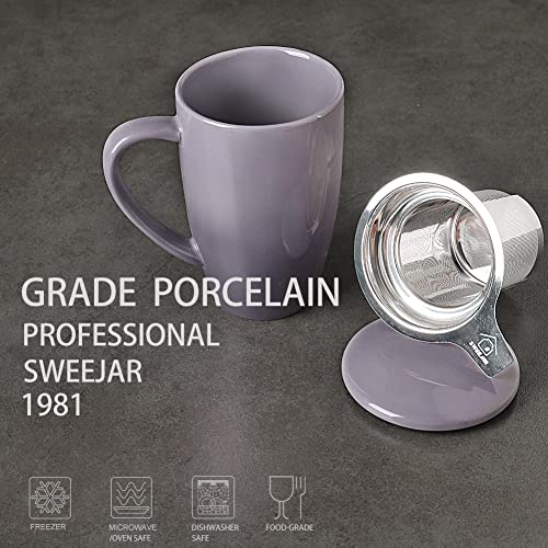 Sweejar Porcelain Tea Infuser Mug with Lid (Gradient Purple / Tea Cup(16 Fl Oz))
