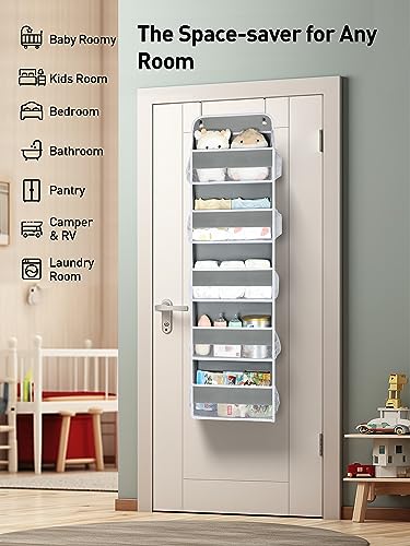 1 Pc Over the Door Organizer with 5 Bins 10 Side Pockets (Grey / 5 Tier)
