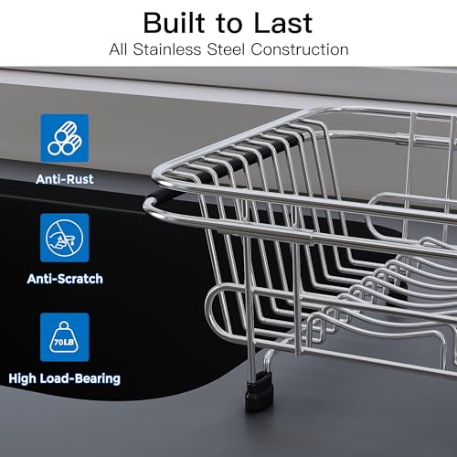 Sink Small Dish Drying Rack with Utensil Holder (Silver / For 10"-12"w Sink)
