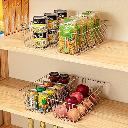 Wire Baskets Farmhouse Freezer Organizer Storage Bin Basket with Handles (Stainless Steel-3pack / 15.7"L x 9.5"W x 6.3"H)
