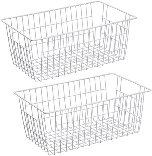 Freezer Baskets Farmhouse Organizer Storage Basket with Handles (White-2pack / 15.7"L x 9.5"W x 6.3"H)
