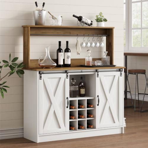 47" Coffee Bar Cabinet with Storage Hutch & Wine Rack (47Inch / White)