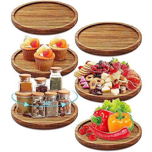 6 Pcs 9 inch Acacia Wood Lazy Susan Organizers for Kitchen (6 Count)