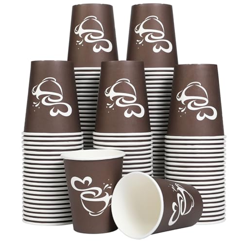 10 oz 200 count Disposable Coffee Cups Hot Paper Cups Brown (Brown / 10OZ-200 Pack)