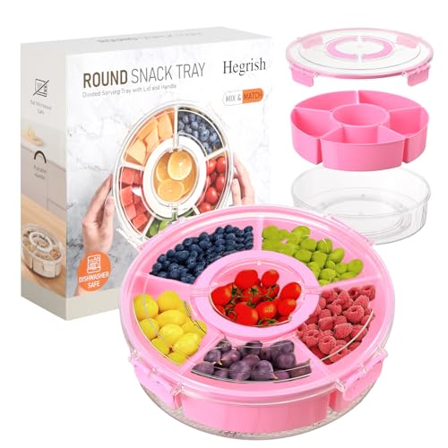 Divided Rotating Serving Tray with Lid and Handle (Pink)